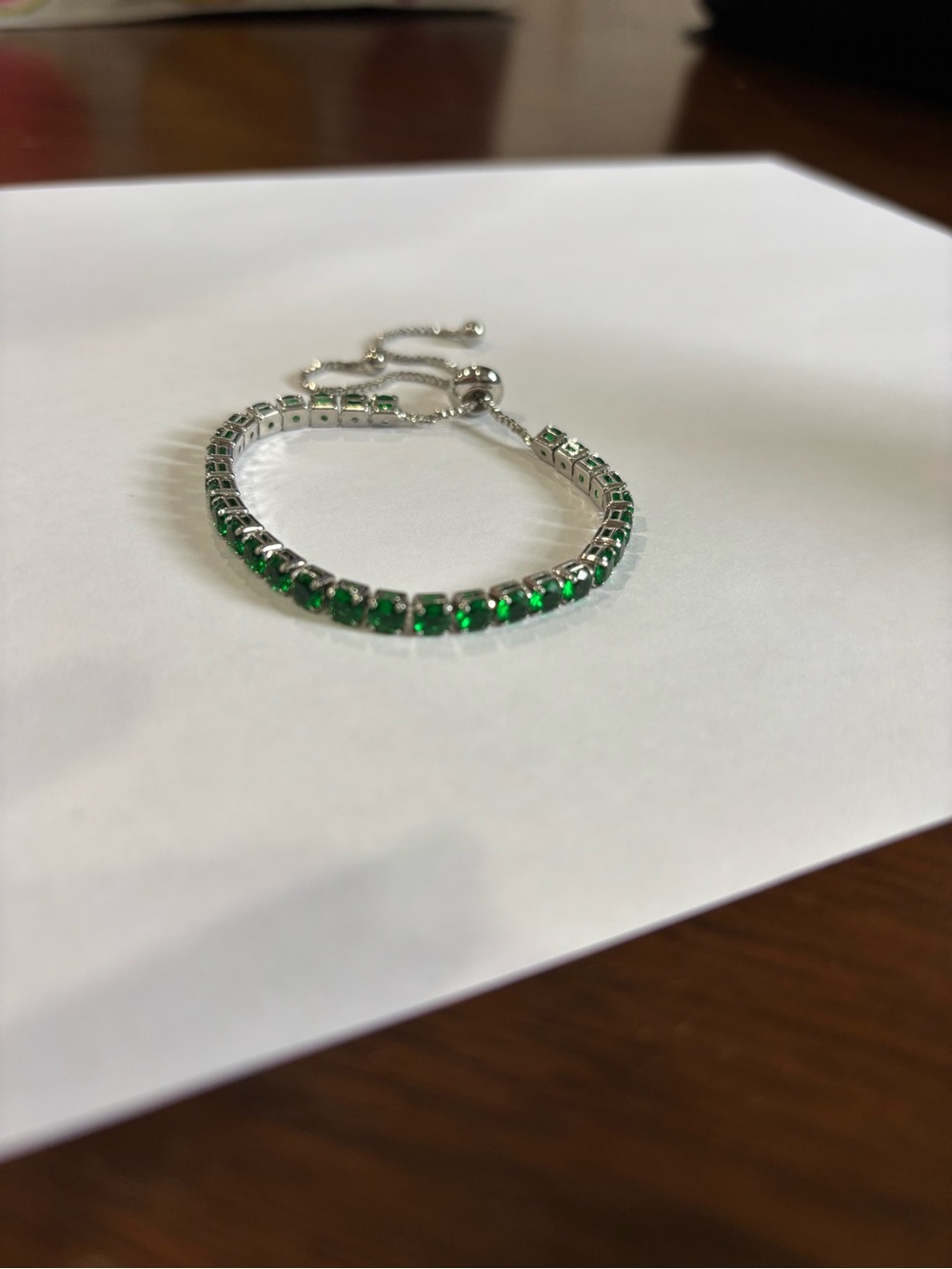 Silver Bracelet with Green Stones - Women's Tennis Bracelet